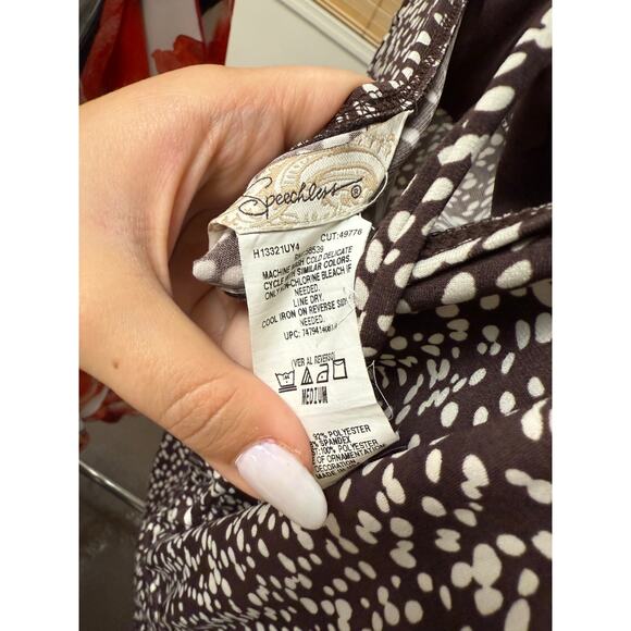 Speechless Brown White Polka Dot Tube Type Neck Tie Top Size Medium - Picture 3 of 3